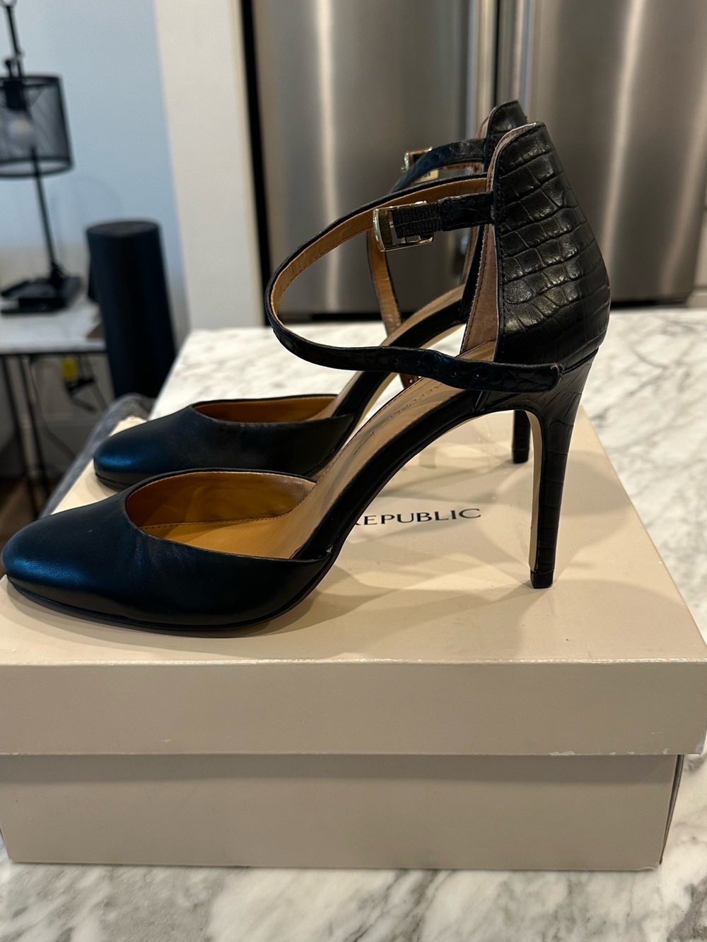 Banana Republic Black Croc-Accent Strappy High Heels